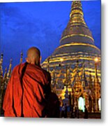 Monk In Shwedagon Pagode In Yangon Metal Print