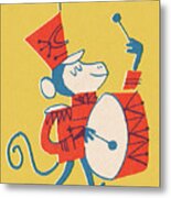 Monkey Playing Base Drum Metal Poster