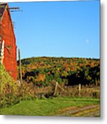 Moon Rise Over Vermont Foliage On The Farm Metal Print