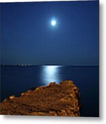 Moonshine Seascape And Old Jetty Metal Print