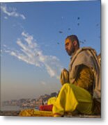 Morning Meditation Along Ganges Metal Print
