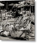 Morocco Outdoor Market Sepia Metal Print