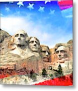 Mt Rushmore Flag Frame Metal Print