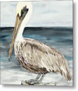 Muted Perched Pelican Metal Print