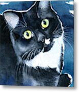 Mystical Marina Fluffy Tuxedo Cat Painting Metal Print
