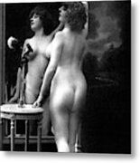 Naked Woman Posing In Front Of A Mirror Near A Pedestal Table, 1913 Metal Print