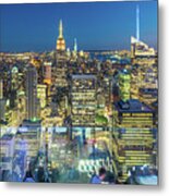 New York City ,lower Manhattan, Midtown, Rockefeller Center,  Manhattan,  At Night, View From The Top Of The Rock Metal Print