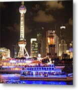 Night Time Cruise Ship On Huang Pu Metal Print