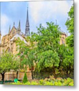 Notre Dame With Garden Metal Print