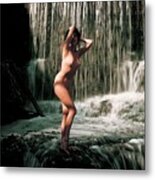 Nude Model With A Waterfall Metal Print