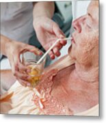 Nurse Helping A Patient With A Drink Metal Print
