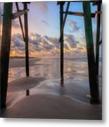 Oak Island Pier Sunrise Metal Print