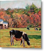 October Sunshine - Dairy Farm In Autumn Metal Print