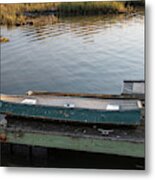 Old Canoe On Dock In Shem Creek Metal Print