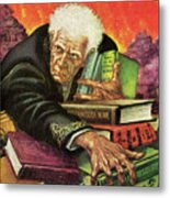 Old Man Clutching Books Metal Poster