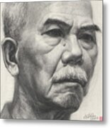 Old Man's Head Portrait-part-arttopan Drawing-portrait Realistic Carbon Pencil Sketch Metal Print