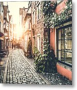 Old Town In Europe At Sunset With Retro Metal Print