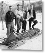 Olympic Bobsled Team In Front Of Bobsled Metal Print