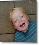 One Year Old Boy Laying On Ground Laughing In San Diego Metal Print