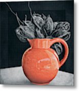 Orange Pot And Seed Pods Metal Print