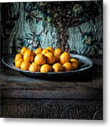 Oranges On Silver Plate Metal Print