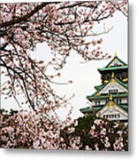 Osaka Castle With Cherry Blossoms Metal Print