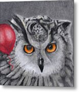 Owl With The Red Balloon Metal Print