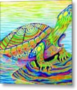 Psychedelic Neon Rainbow Painted Turtle Metal Print