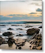 Painted Waves On Rocky Beach Sunset Metal Print