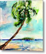 Palm Tree And Beach Watercolor Metal Print