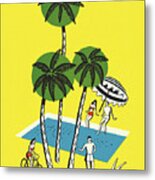 Palm Trees And A Swimming Pool Metal Poster