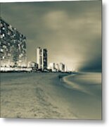 Panama City Beach Florida Skyline At Dusk - Sepia Metal Print