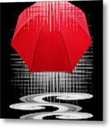 Passion For Puddles - Red Umbrella Abstract Metal Print