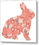 Patchwork Bunny In Trendy Living Coral Metal Print