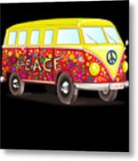 Peace And Love Hippy Van Metal Print