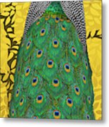 Peacock In Tree, Naples Yellow, Tall Metal Print
