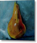 Pear On Blue Background Metal Print