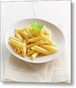 Penne In Plate With Napkin Metal Print