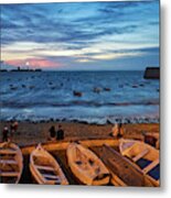 People At Caleta Beach Photographing Sunset Dramatic Sky Cadiz Andalusia Spain Metal Print