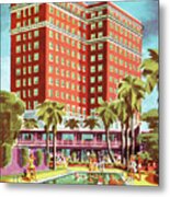 People At Hotel Pool Metal Print