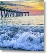 Pier At Sunset- Painting Effect Metal Print