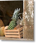 Pineapple And Melons In Crate Metal Print