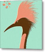 Pink And Brown Crane On Blue Background Metal Poster