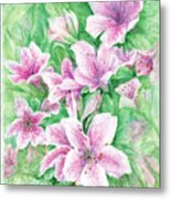 Pink Azaleas Watercolor Metal Print
