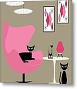 Pink Egg Chair With Cats Metal Print