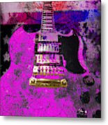 Pink Guitar Against American Flag Metal Print
