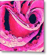 Pink Rose With Water Droplets Fx Metal Print