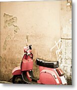 Pink Scooter And Roman Wall, Rome Italy Metal Print