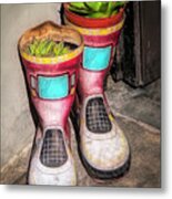 Planter Boots At Door In Florence Italy Metal Print