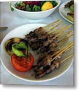 Plate Of Kebabs And Salad For Lunch Metal Print